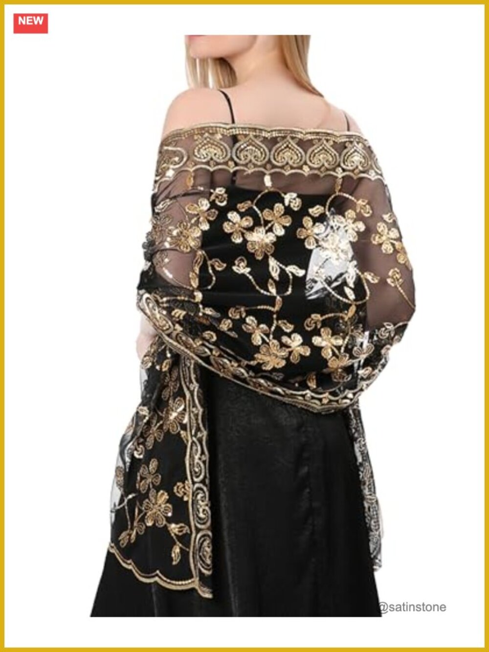 Women's Chiffon Sheer Sequin Flower Wrap Shawl for Evening Dresses & Weddings